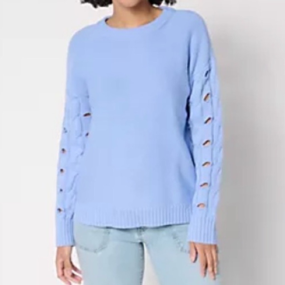 Peace Love World Crew Neck Novelty Sleeve Sweater Large Hydrangea A674307